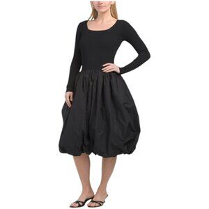 EN SAISON Mixed Media Long Sleeve Midi Dress